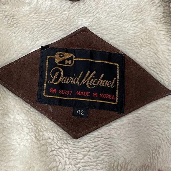 Vintage Brown Suede Leather Bomber Jacket Mens Size 42 Retro 70s 80s Coat Fur - Picture 8 of 14